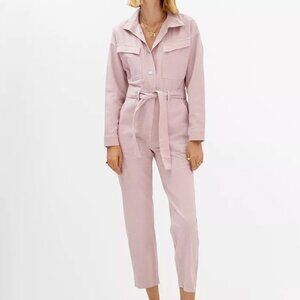 NEW NWOT Mango Denim jumpsuit with bow Small Pink Long Sleeve